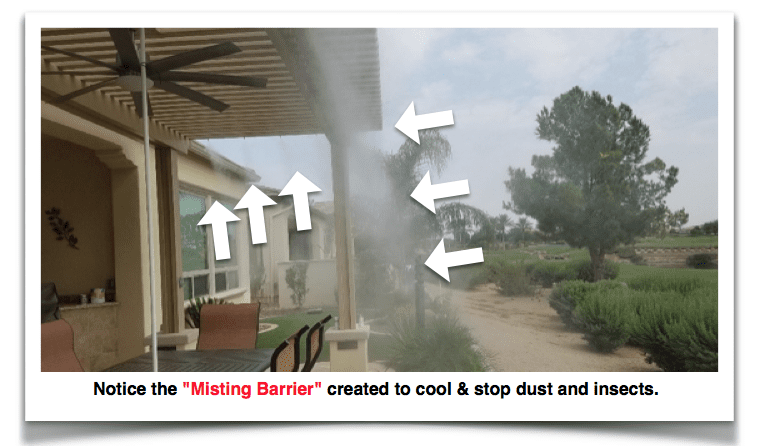 A picture of the misting barrier created to cool and stop dust.